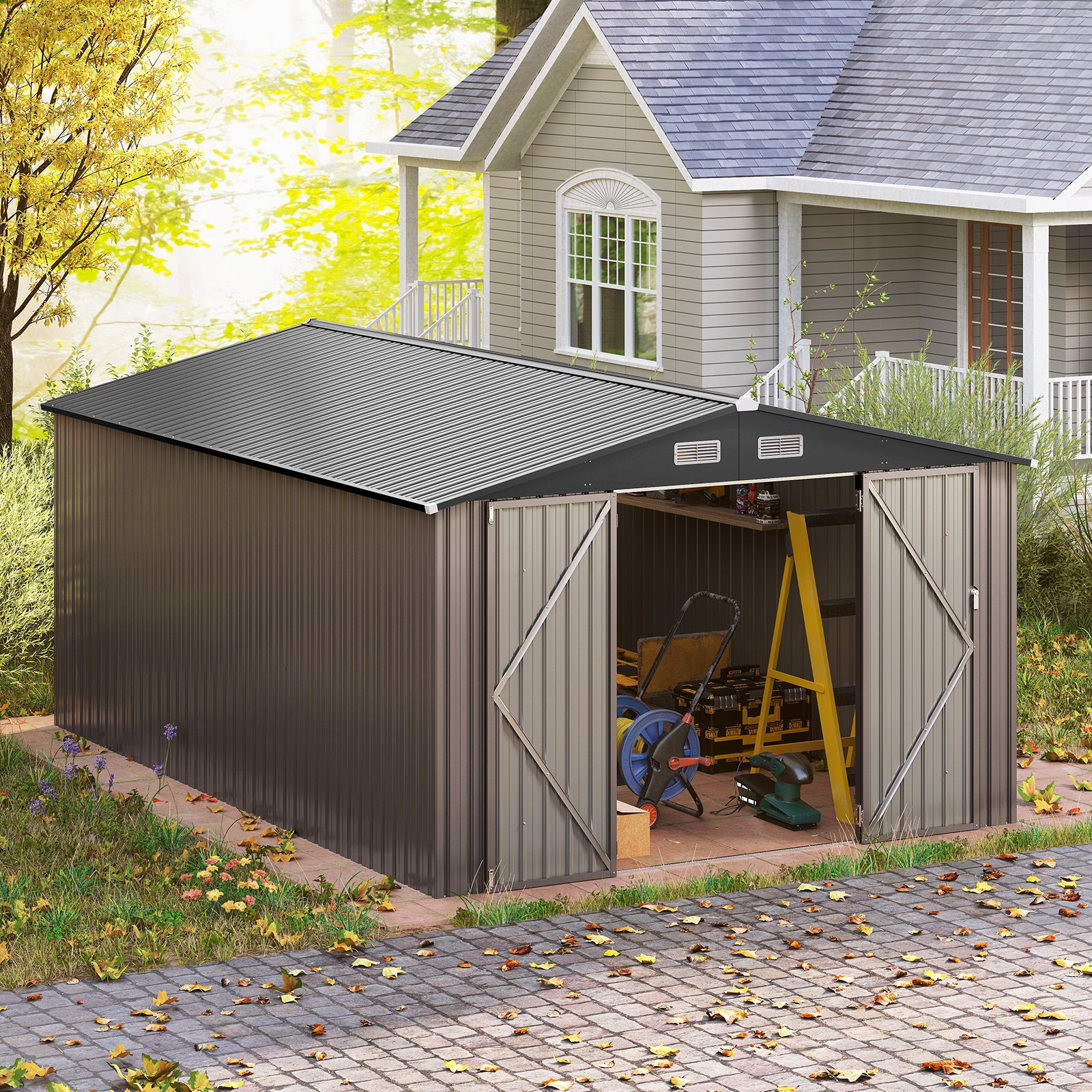 10 x 14 FT Outdoor Storage Shed, Windproof Metal Structure, Gray Sheds & Outdoor Storage at Gallery Canada