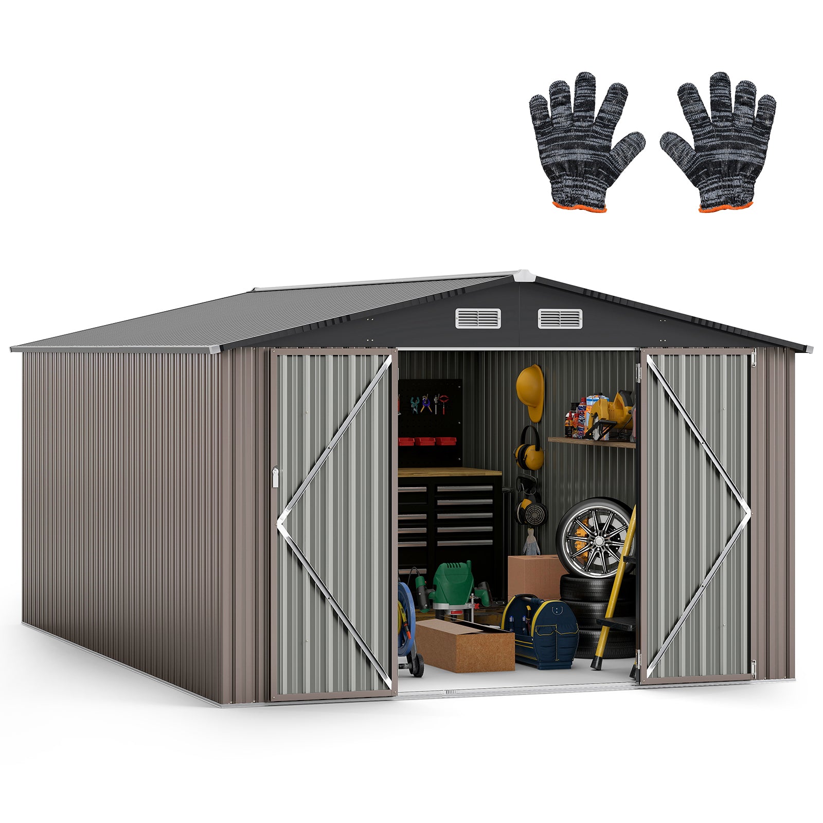 10 x 14 FT Outdoor Storage Shed, Windproof Metal Structure, Gray Sheds & Outdoor Storage at Gallery Canada