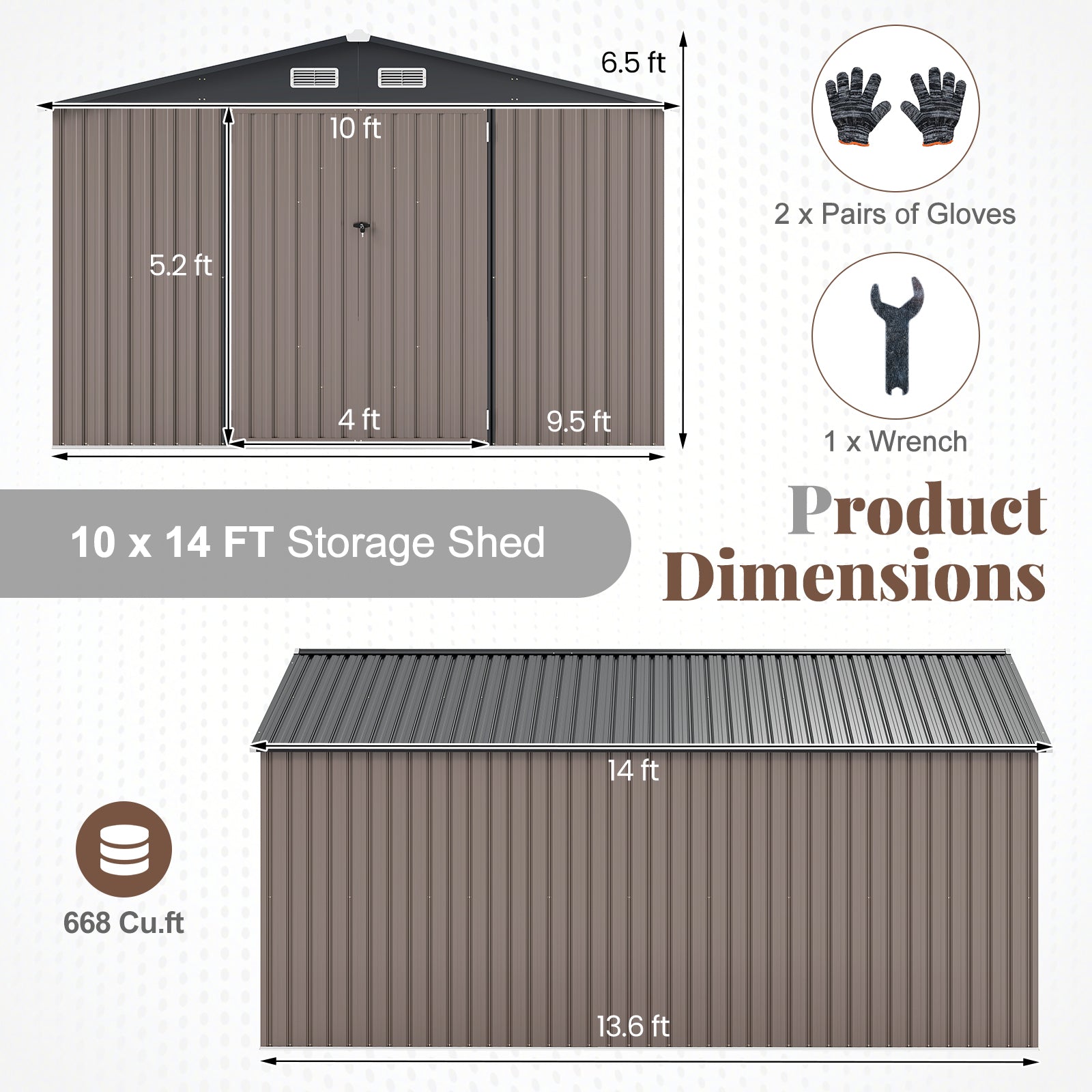 10 x 14 FT Outdoor Storage Shed, Windproof Metal Structure, Gray Sheds & Outdoor Storage at Gallery Canada
