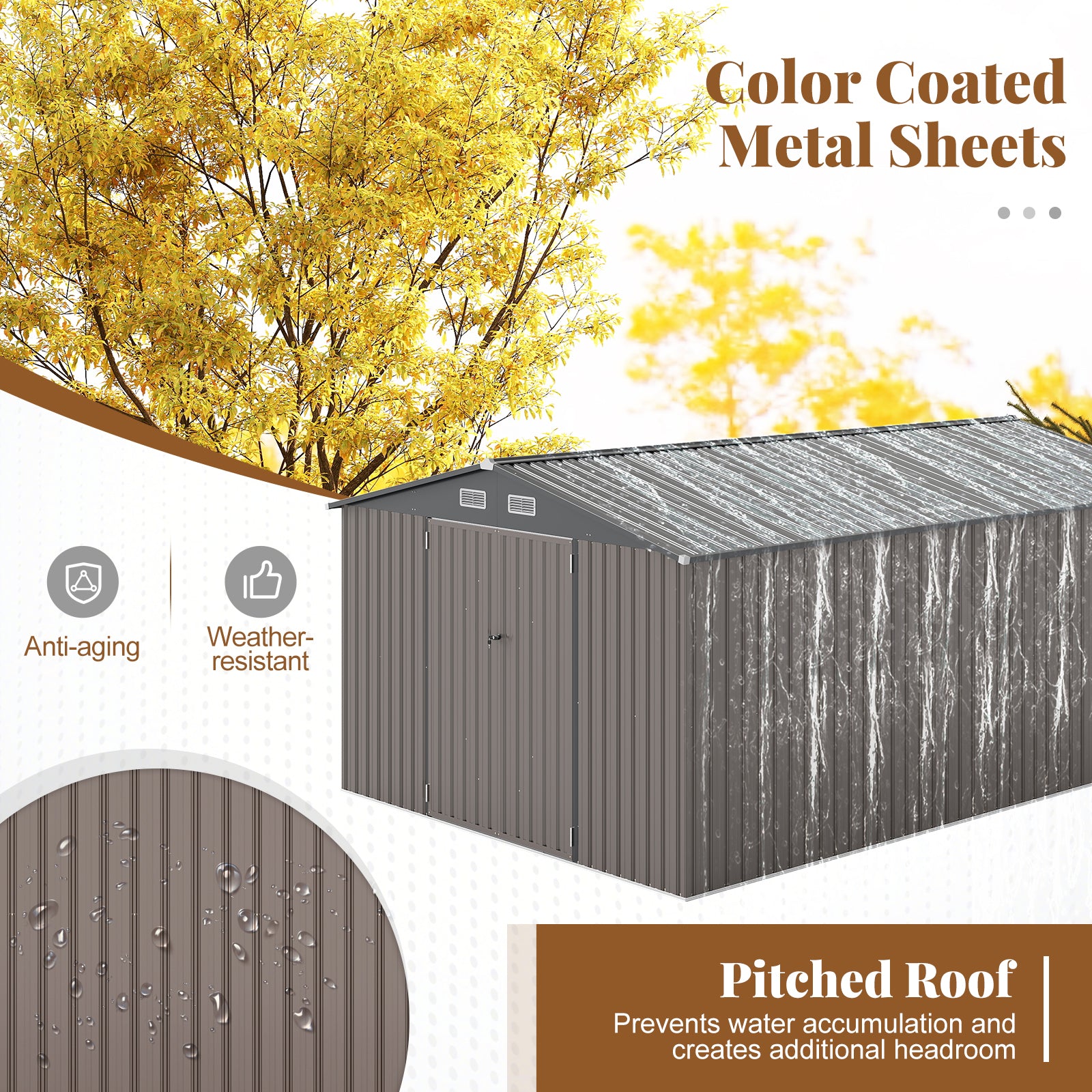 10 x 14 FT Outdoor Storage Shed, Windproof Metal Structure, Gray Sheds & Outdoor Storage at Gallery Canada