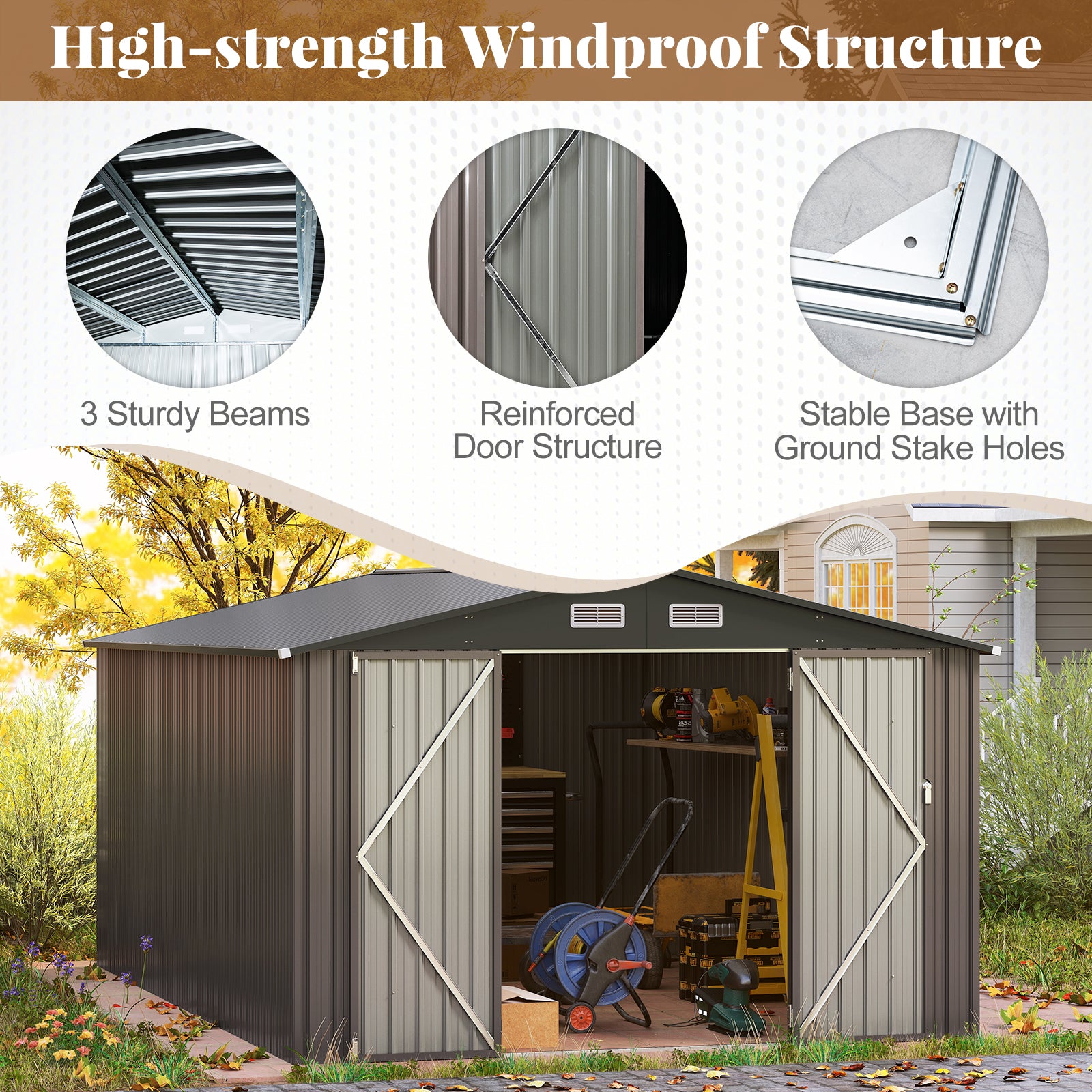 10 x 14 FT Outdoor Storage Shed, Windproof Metal Structure, Gray Sheds & Outdoor Storage at Gallery Canada