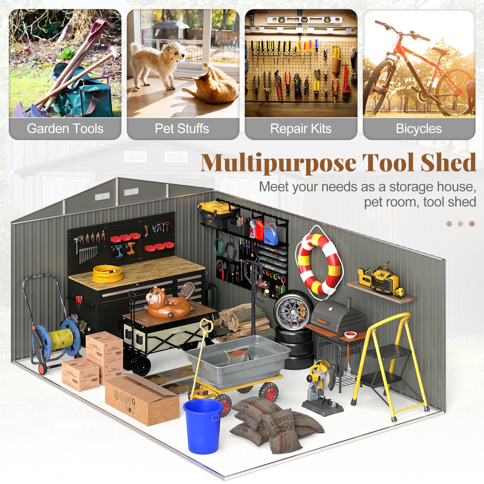 10 x 14 FT Outdoor Storage Shed, Windproof Metal Structure, Gray Sheds & Outdoor Storage at Gallery Canada