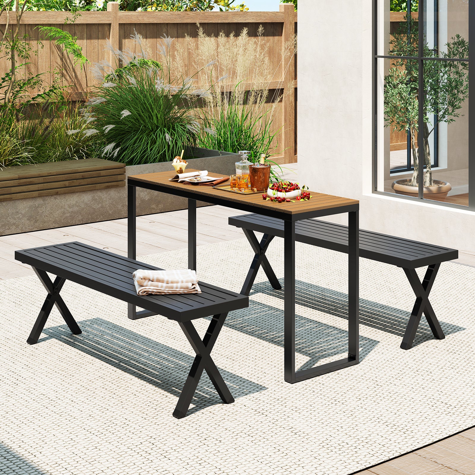 Outdoor Rectangle Console Table, WPC Tabletop Patio Dining Tables at Gallery Canada