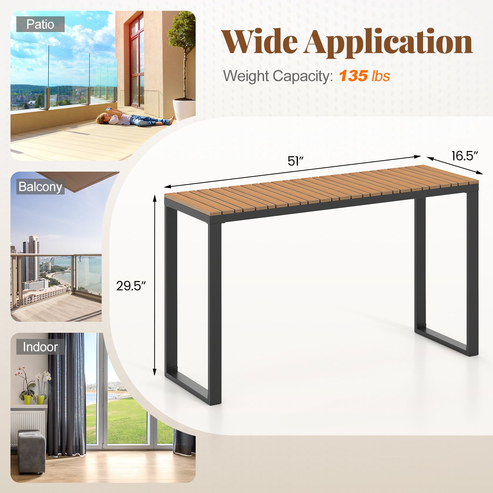 Outdoor Rectangle Console Table, WPC Tabletop Patio Dining Tables at Gallery Canada