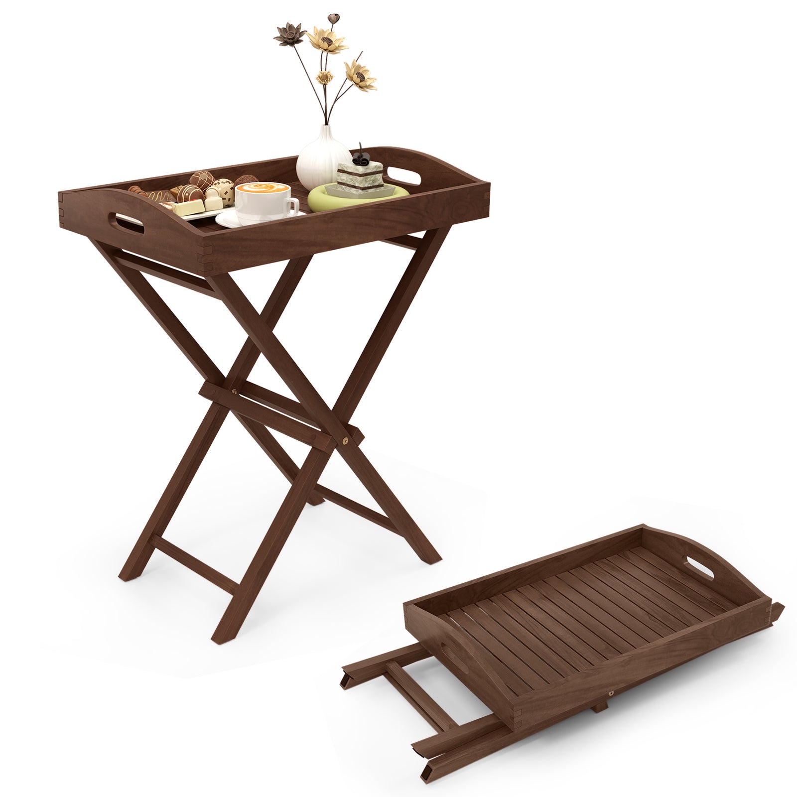 Solid Teak Wood Tray Table with Removable Tray Top for Patio and Garden Patio Coffee Tables at Gallery Canada