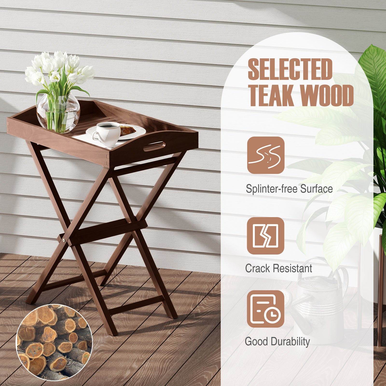 Solid Teak Wood Tray Table with Removable Tray Top for Patio and Garden Patio Coffee Tables at Gallery Canada