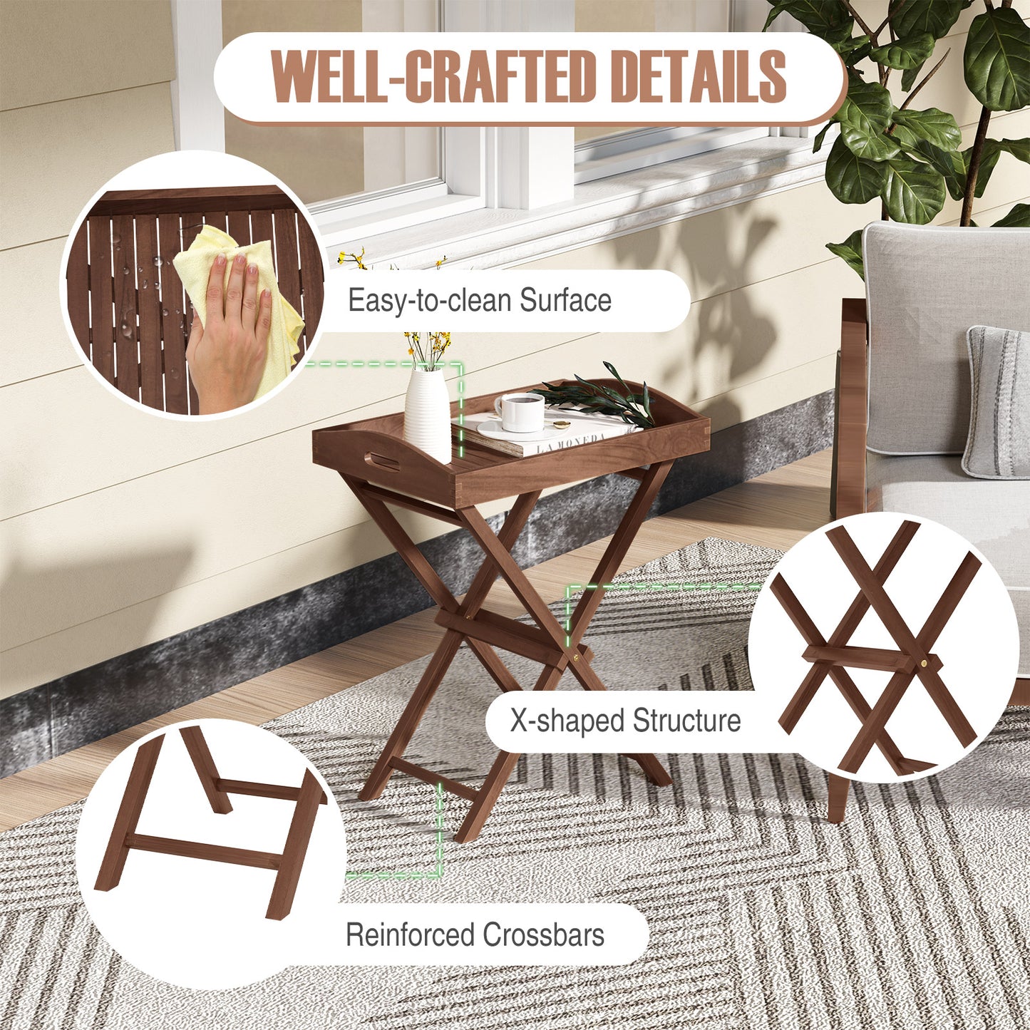 Solid Teak Wood Tray Table with Removable Tray Top for Patio and Garden Patio Coffee Tables at Gallery Canada