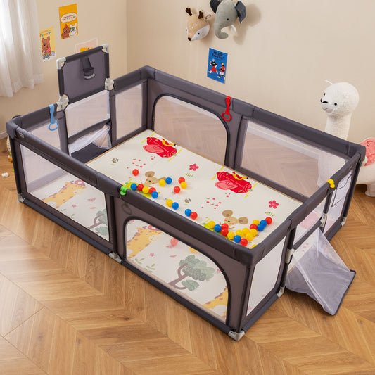Large Baby Playpen with Mat and Ocean Balls-Dark gray, Dark Gray Baby Playpen & Playards Dark Gray at Gallery Canada