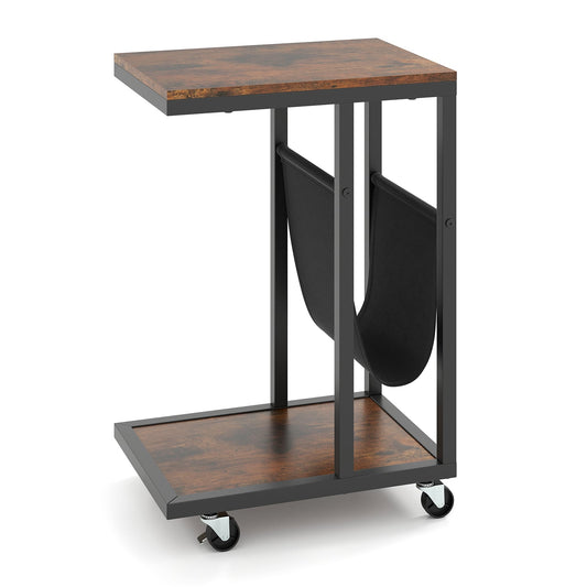 C-Shaped Side Table With Canvas Storage Pouch, Metal Frame, Brown End & Side Tables Brown at Gallery Canada