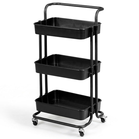3-Tier Utility Cart Storage Rolling Cart with Casters, Black Kitchen Islands & Carts Black at Gallery Canada