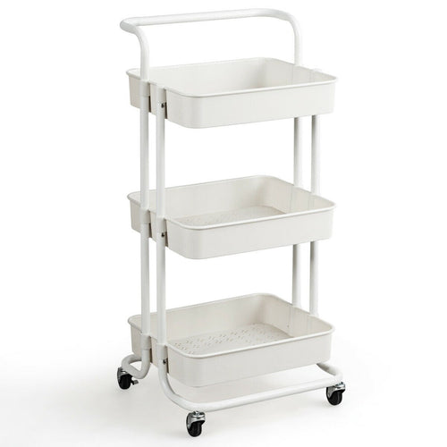 3-Tier Utility Cart Storage Rolling Cart with Casters, White