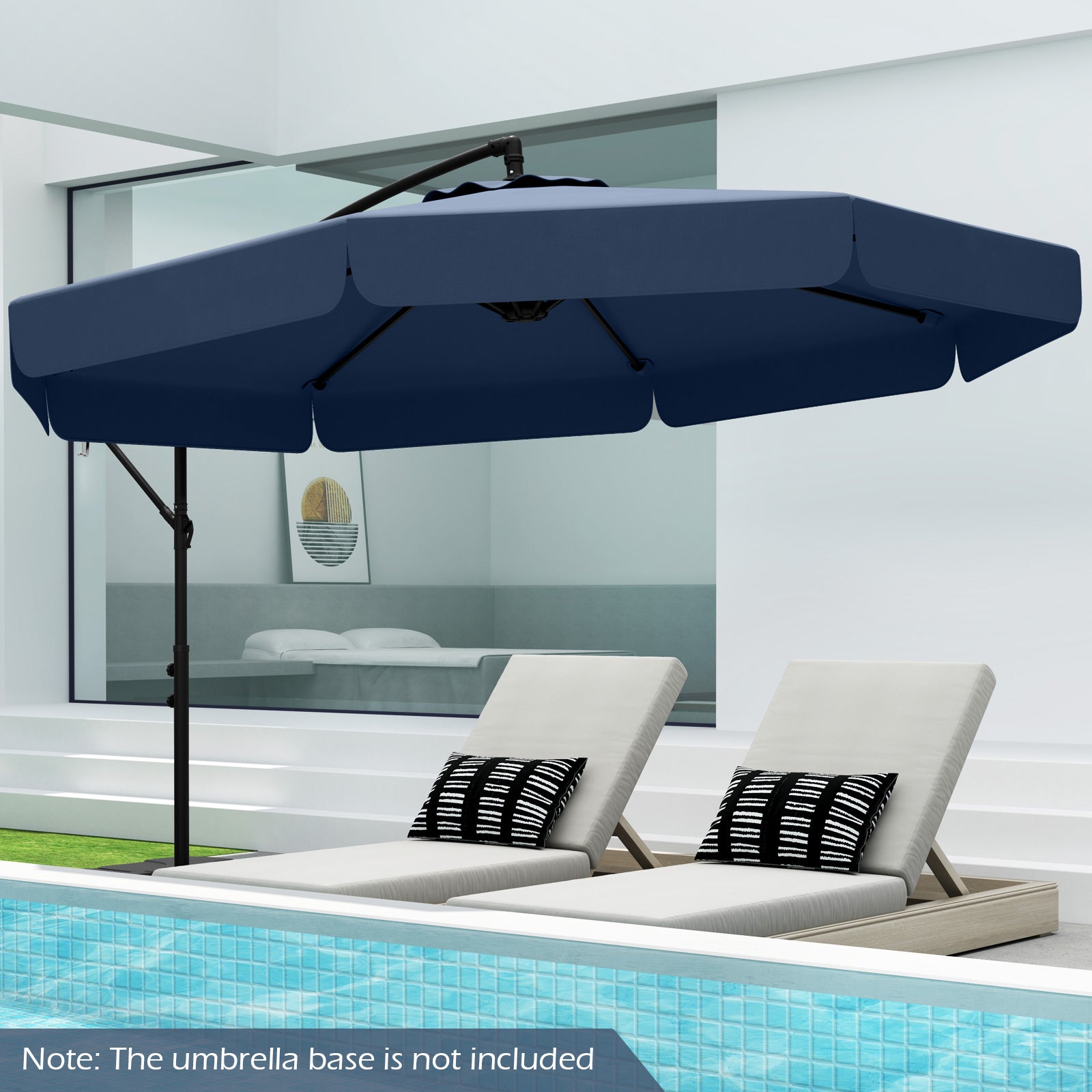 10 Feet Patio Cantilever Umbrella with Cover Tilt Adjustment and Ruffled Edge, Navy Outdoor Umbrellas at Gallery Canada