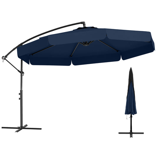 10 Feet Patio Cantilever Umbrella, Tilt Adjustment, Ruffled Edge, Navy Outdoor Umbrellas Navy at Gallery Canada