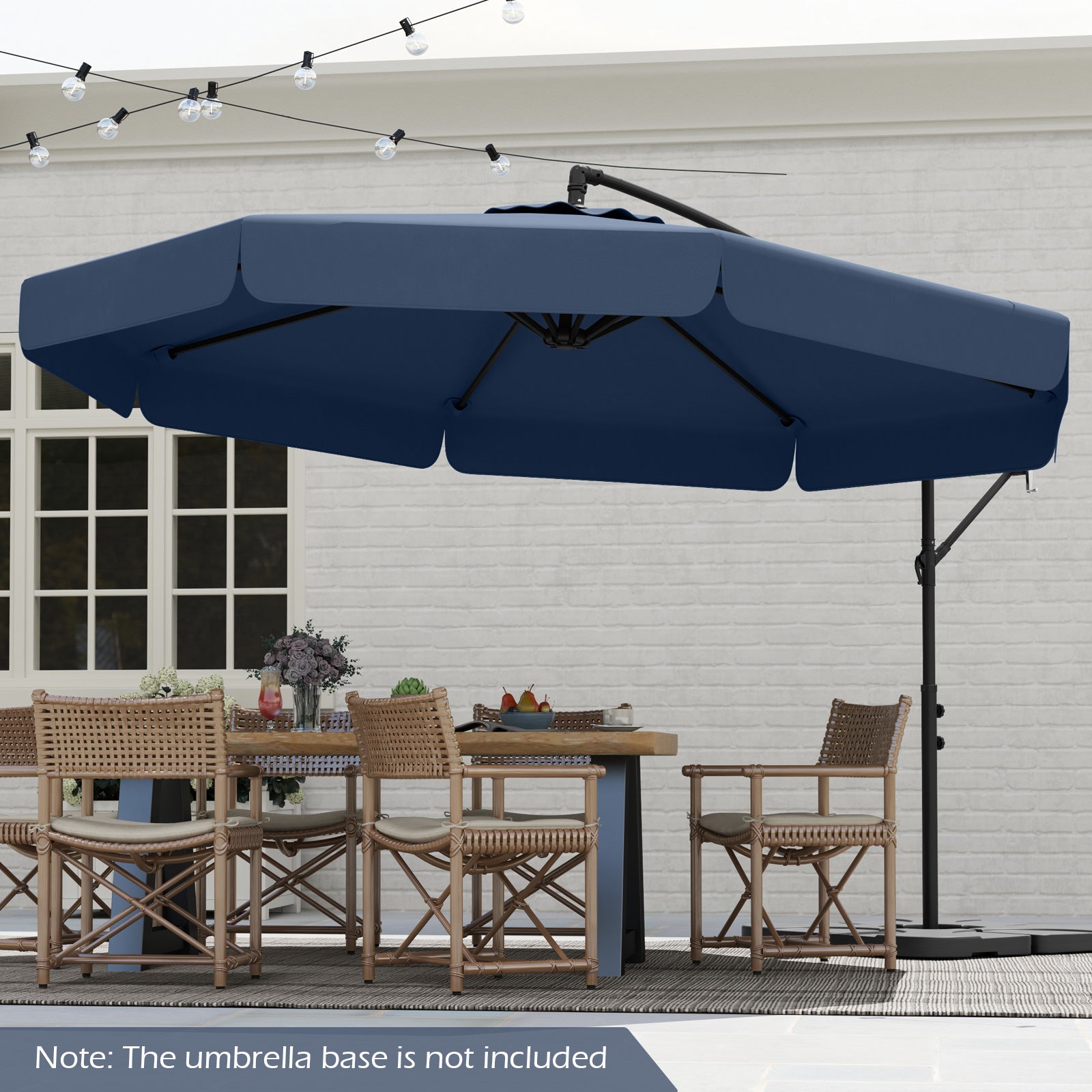 10 Feet Patio Cantilever Umbrella with Cover Tilt Adjustment and Ruffled Edge, Navy Outdoor Umbrellas at Gallery Canada