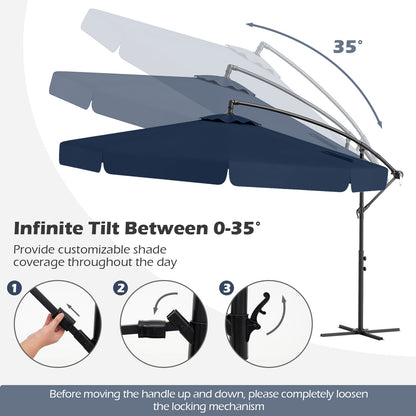 10 Feet Patio Cantilever Umbrella with Cover Tilt Adjustment and Ruffled Edge, Navy Outdoor Umbrellas at Gallery Canada