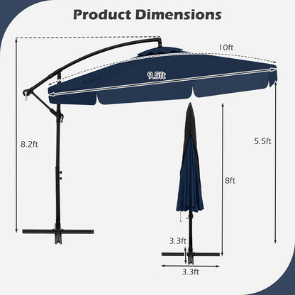 10 Feet Patio Cantilever Umbrella with Cover Tilt Adjustment and Ruffled Edge, Navy Outdoor Umbrellas at Gallery Canada