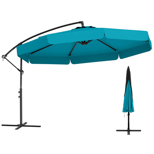 10 Pieds Parasol Cantilever pour Terrasse, Réglage d'Inclinaison, Bord à Volants, Turquoise