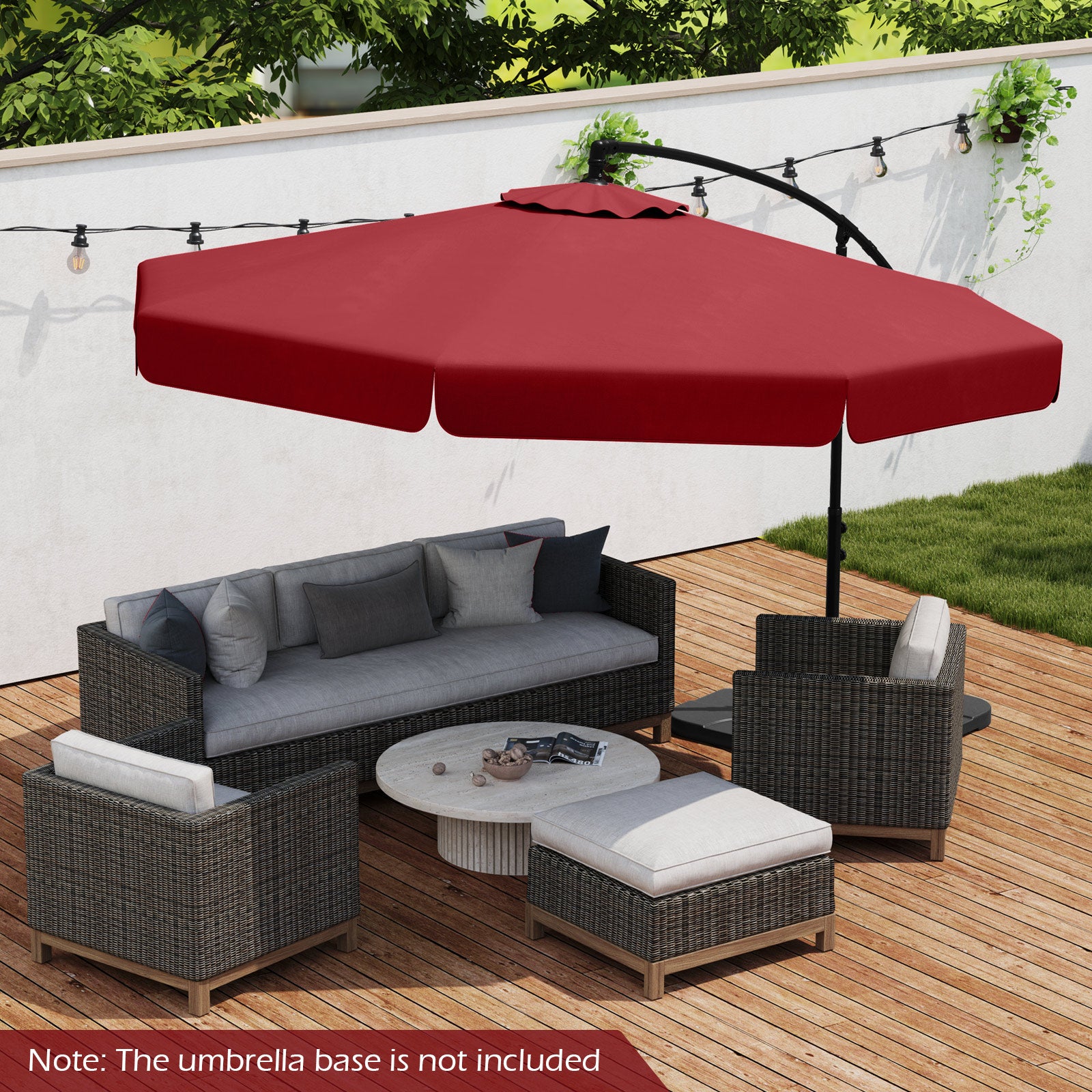 10 Feet Patio Cantilever Umbrella with Cover Tilt Adjustment and Ruffled Edge, Wine Outdoor Umbrellas at Gallery Canada