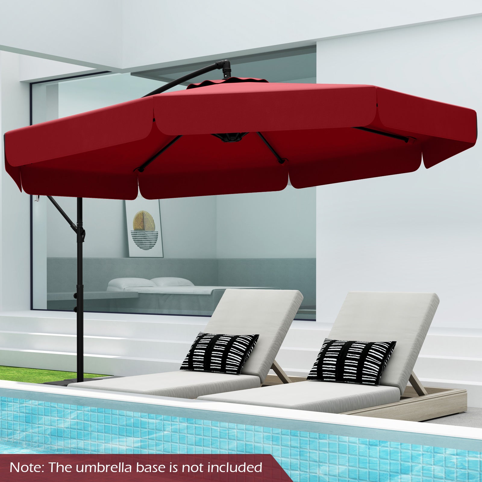 10 Feet Patio Cantilever Umbrella with Cover Tilt Adjustment and Ruffled Edge, Wine Outdoor Umbrellas at Gallery Canada