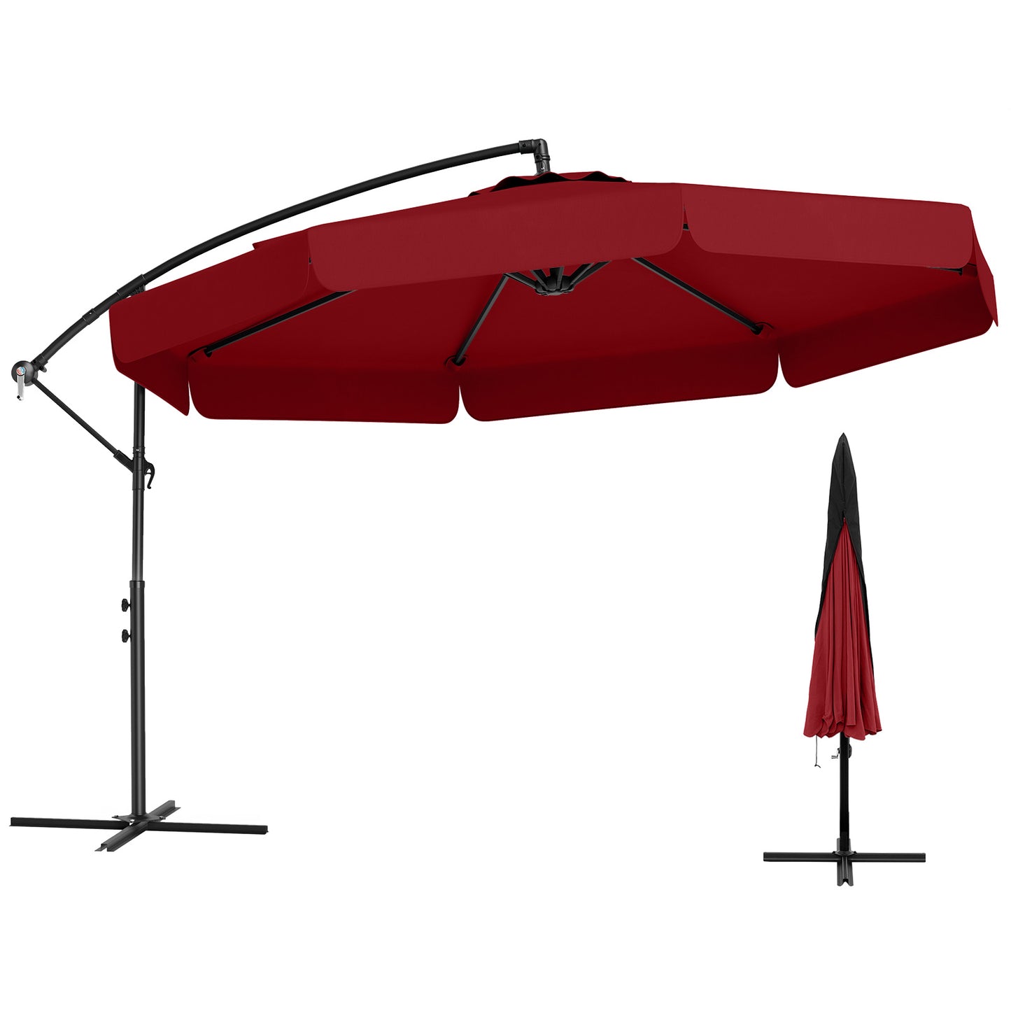 10 Feet Patio Cantilever Umbrella with Cover Tilt Adjustment and Ruffled Edge, Wine Outdoor Umbrellas Wine at Gallery Canada