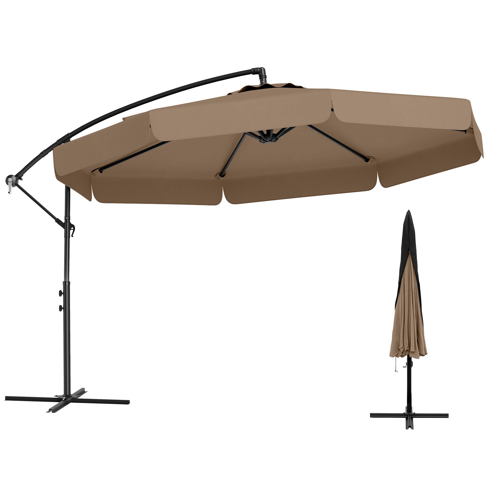 10 Feet Patio Cantilever Umbrella, Tilt Adjustment, Ruffled Edge, Taupe Outdoor Umbrellas at Gallery Canada