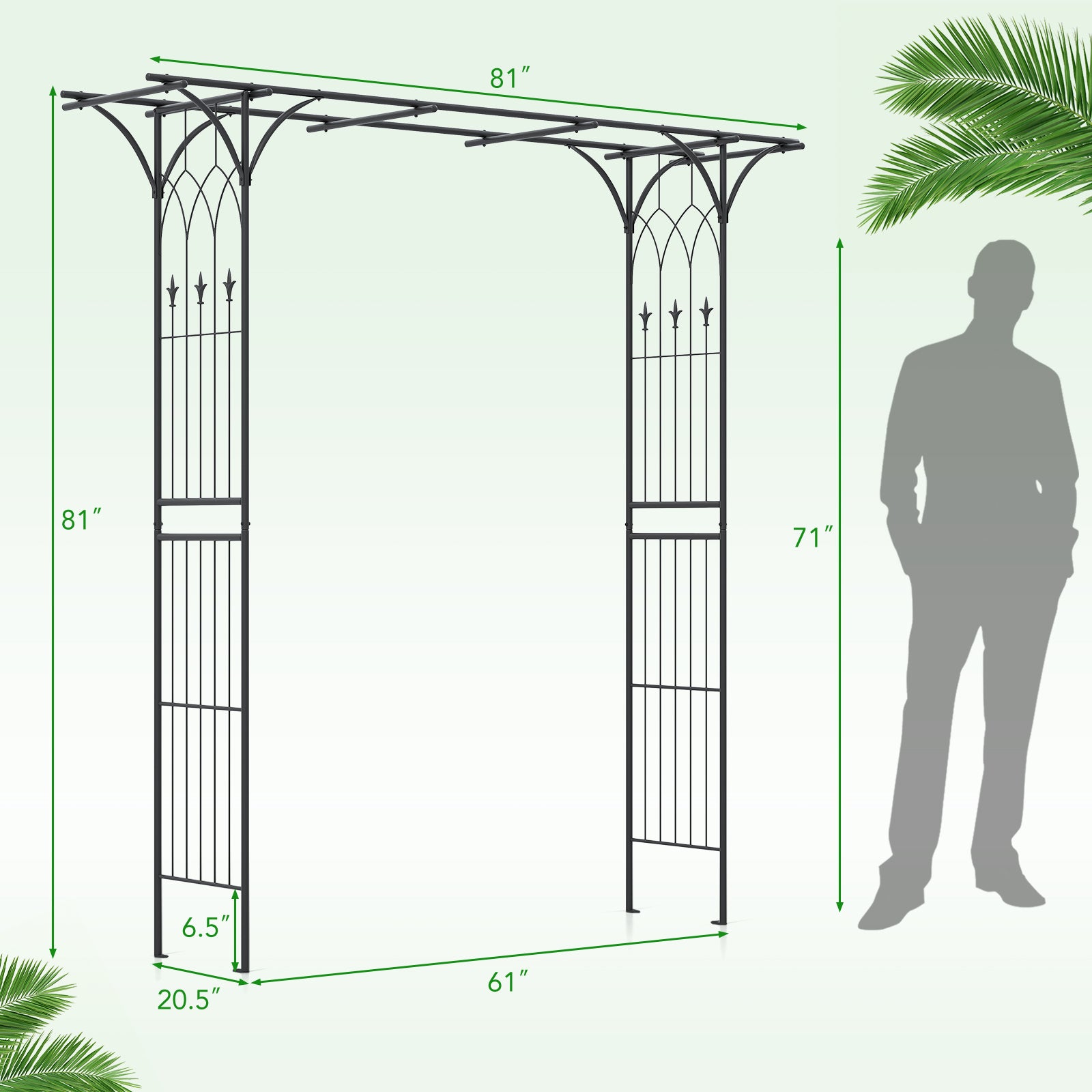 81 x 20 Inch Metal Garden Arch for Various Climbing Plant, Black Outdoor Decor at Gallery Canada