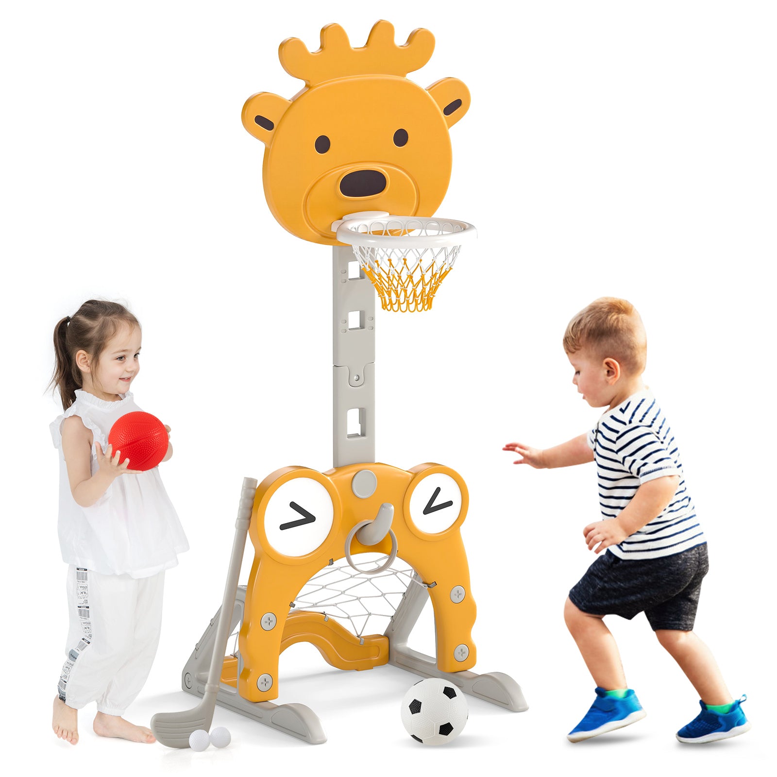 4-in-1 Toddler Height Adjustable Basketball Hoop with Ring Toss for 3+ Kids Toy Sports at Gallery Canada