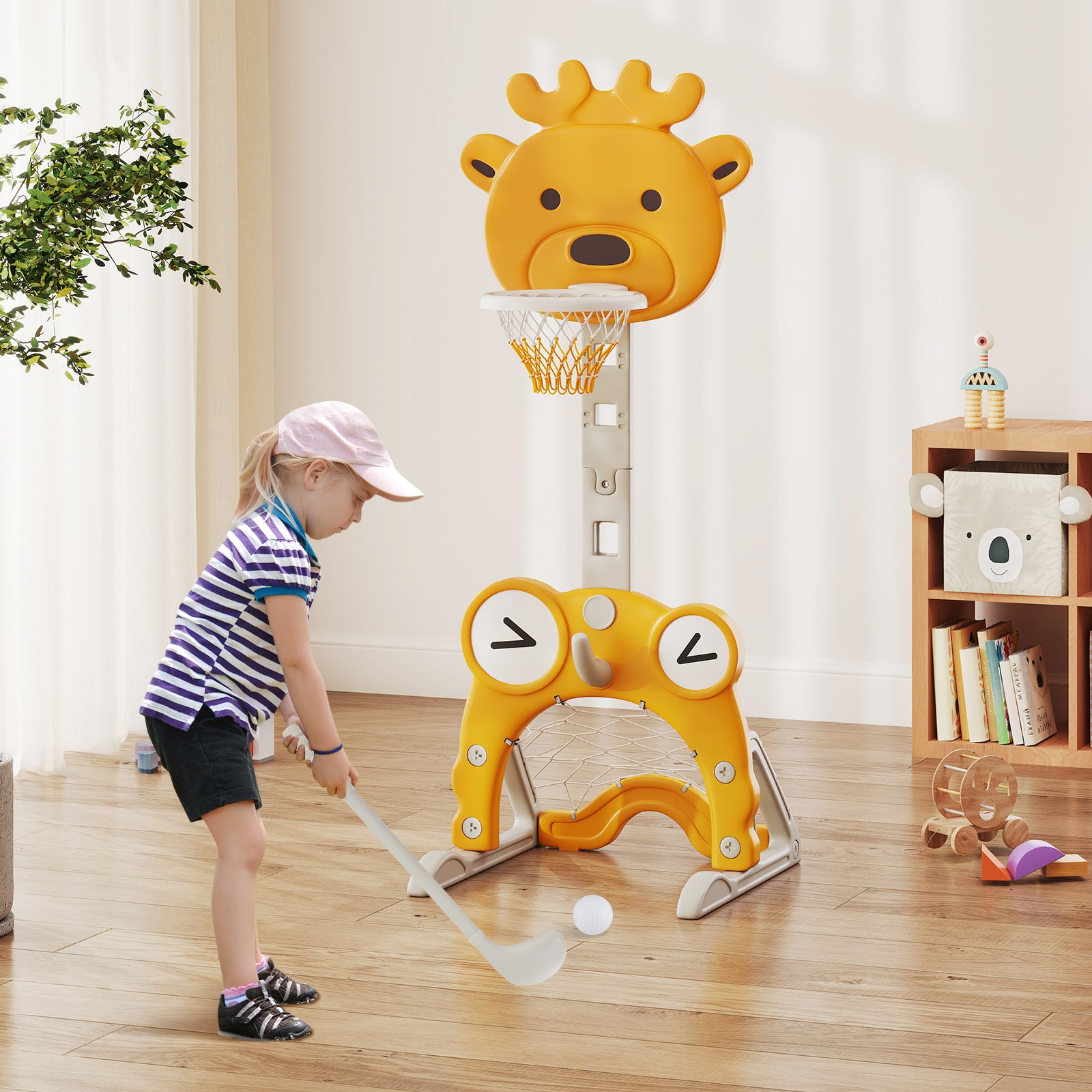 4-in-1 Toddler Height Adjustable Basketball Hoop with Ring Toss for 3+ Kids Toy Sports at Gallery Canada