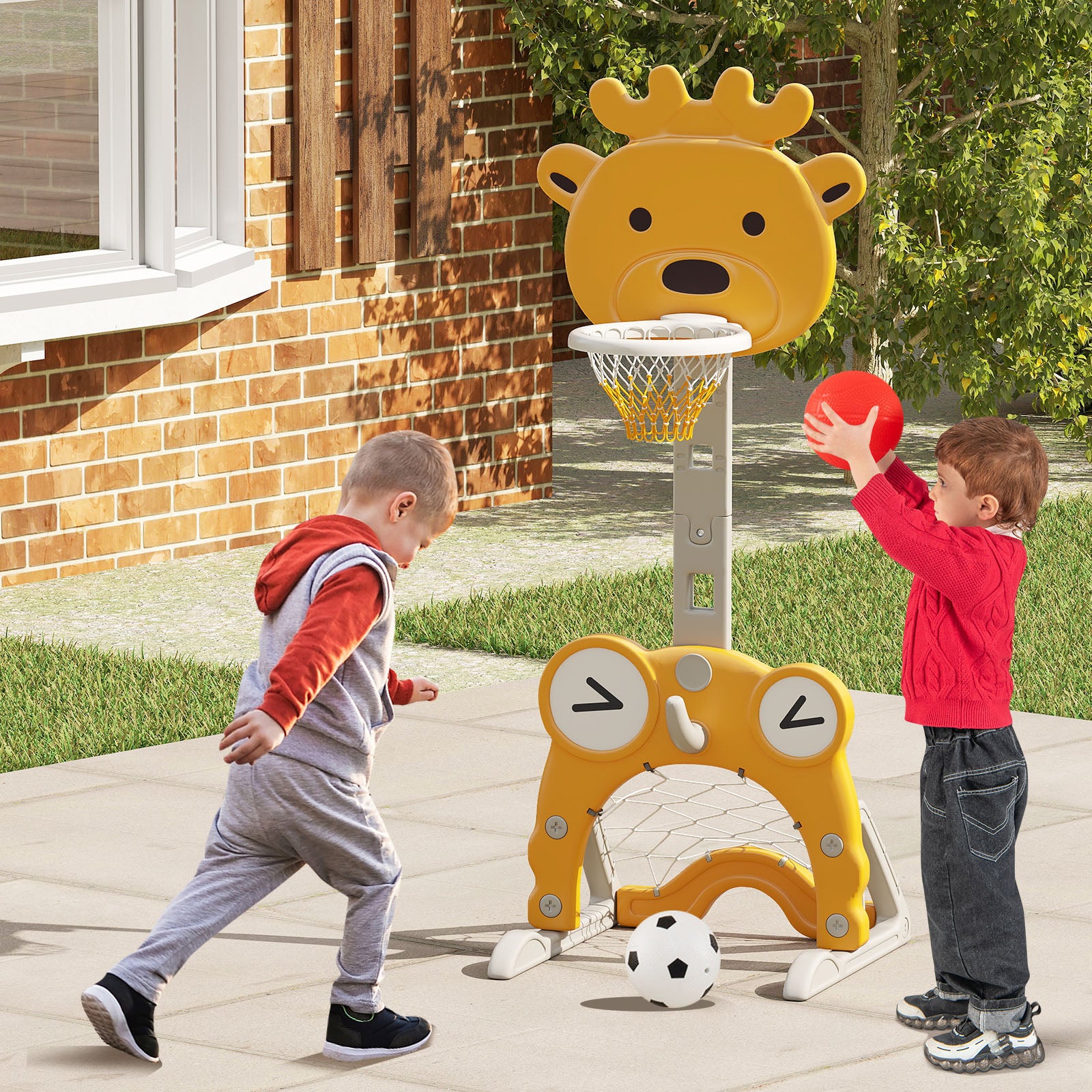 4-in-1 Toddler Height Adjustable Basketball Hoop with Ring Toss for 3+ Kids Toy Sports at Gallery Canada