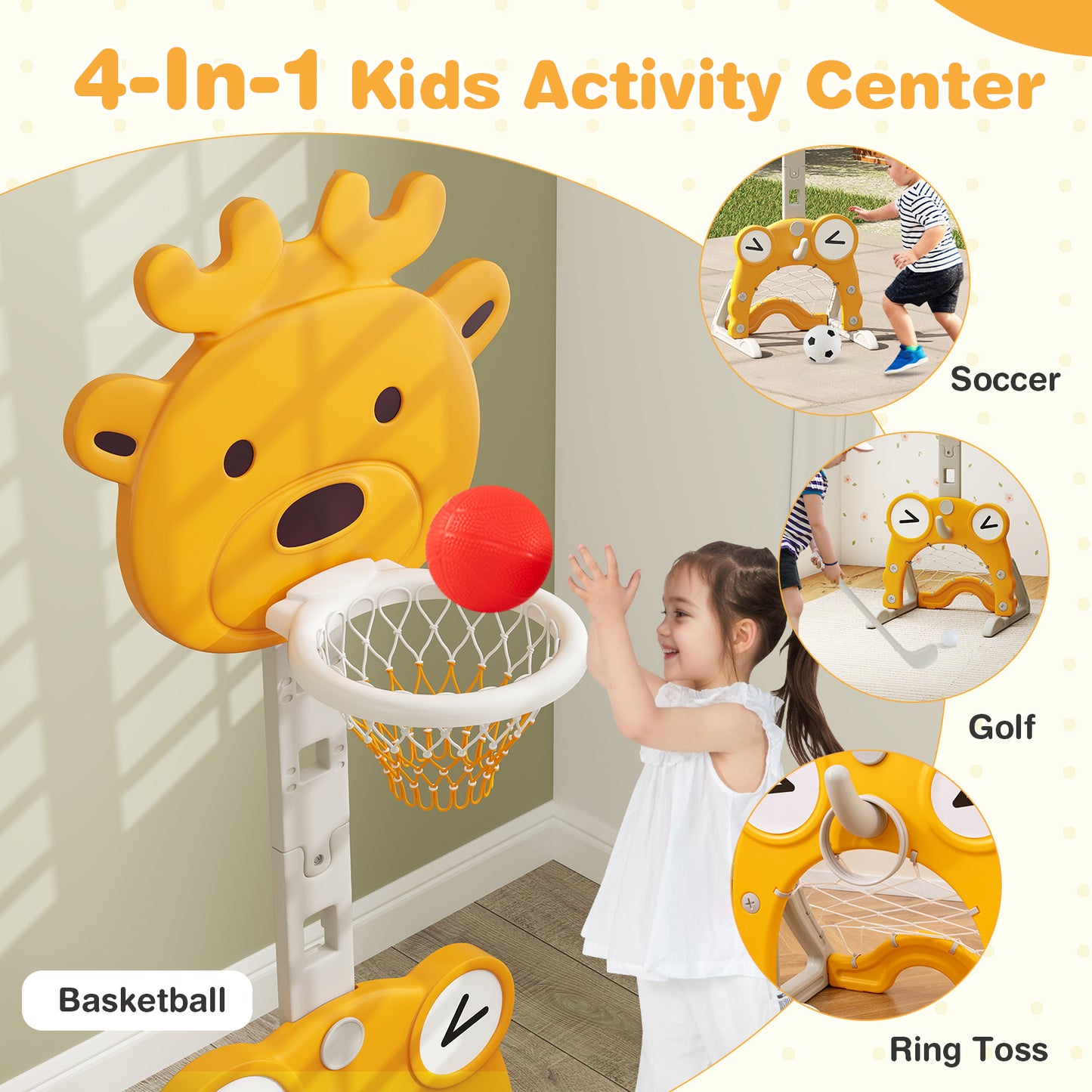 4-in-1 Toddler Height Adjustable Basketball Hoop with Ring Toss for 3+ Kids Toy Sports at Gallery Canada