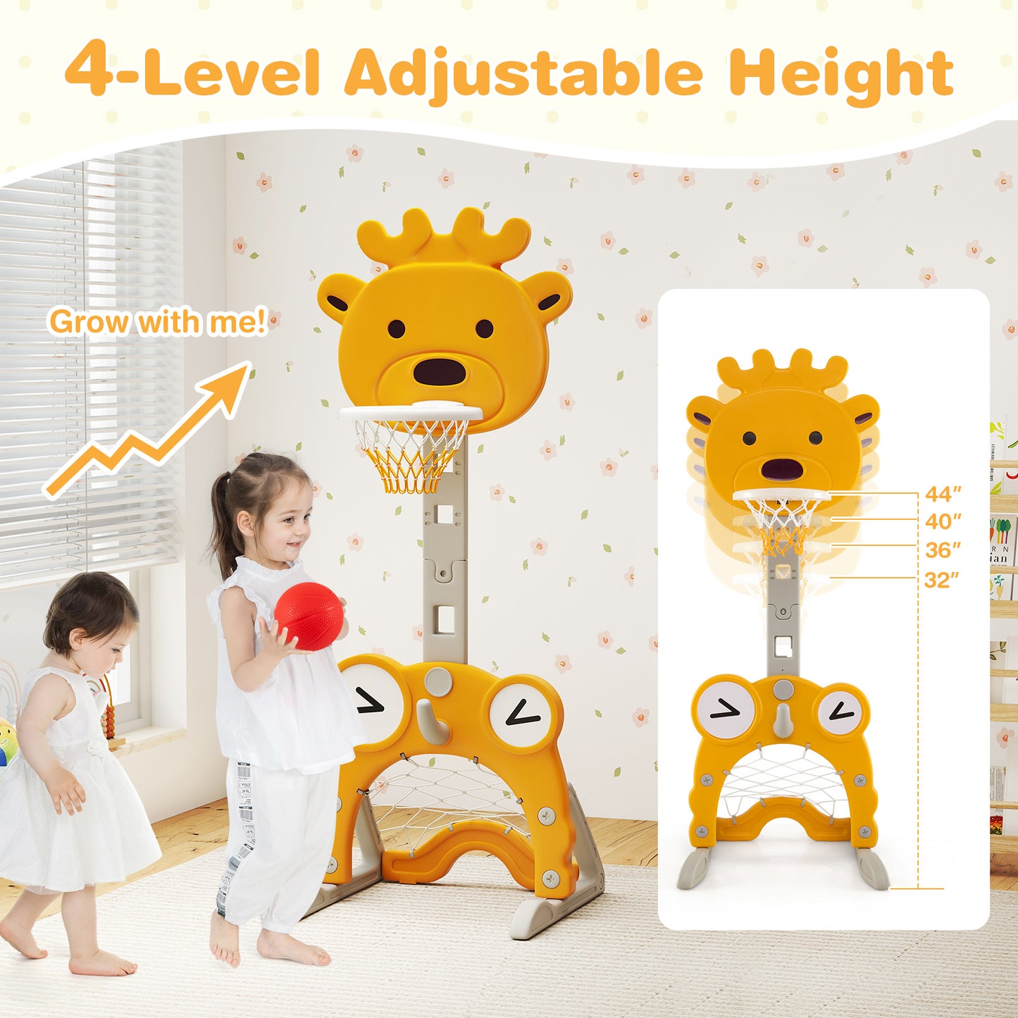 4-in-1 Toddler Height Adjustable Basketball Hoop with Ring Toss for 3+ Kids Toy Sports at Gallery Canada