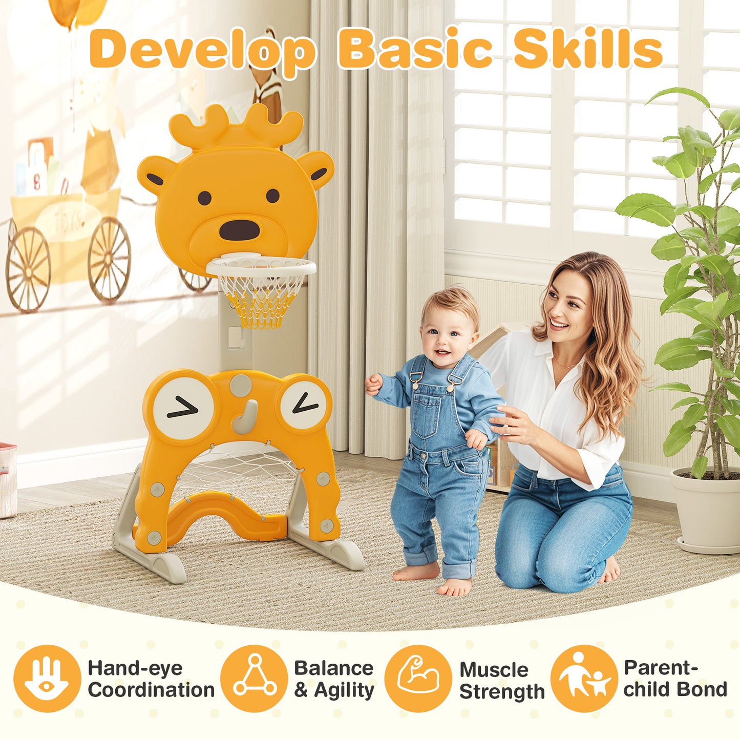 4-in-1 Toddler Height Adjustable Basketball Hoop with Ring Toss for 3+ Kids Toy Sports at Gallery Canada