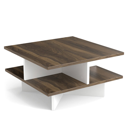 2-Tier Square Coffee Table, 4 Storage Compartments, Walnut Coffee Tables Walnut at Gallery Canada