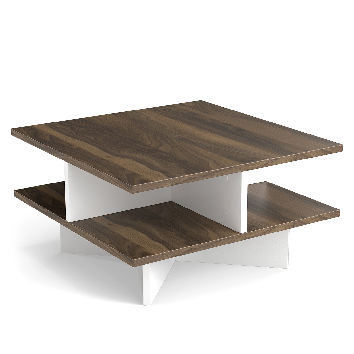 2-Tier Square Coffee Table with 4 Storage Compartments, Walnut Coffee Tables Walnut at Gallery Canada