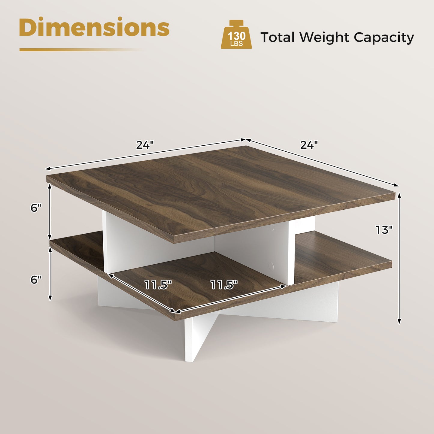 2-Tier Square Coffee Table with 4 Storage Compartments, Walnut Coffee Tables at Gallery Canada