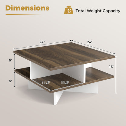 2-Tier Square Coffee Table with 4 Storage Compartments, Walnut Coffee Tables at Gallery Canada