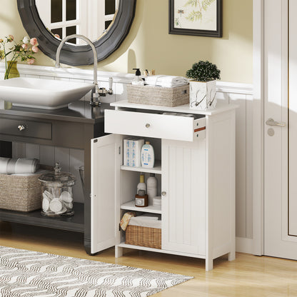 Bathroom Floor Cabinet Freestanding Storage Organizer with 2 Doors, White Floor Cabinets at Gallery Canada