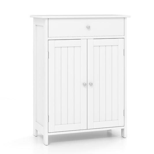 Bathroom Floor Cabinet Freestanding Storage Organizer with 2 Doors, White Floor Cabinets White at Gallery Canada