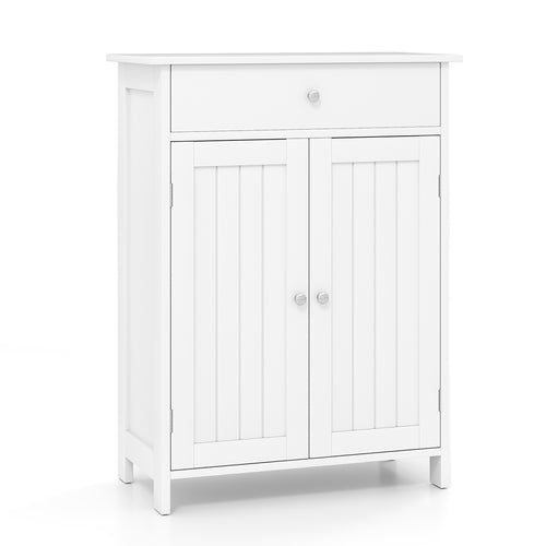 Bathroom Floor Cabinet Freestanding Storage Organizer with 2 Doors, White