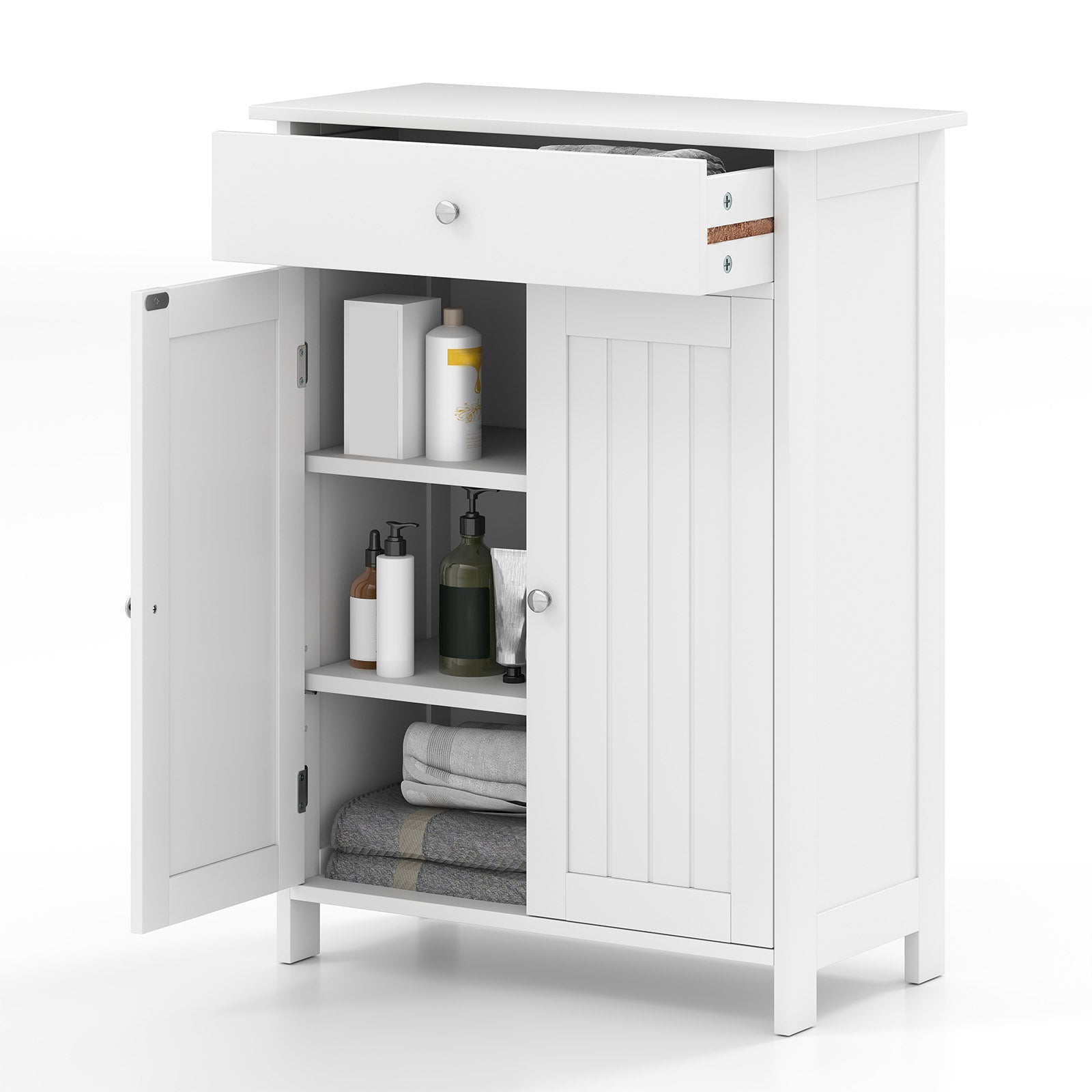 Bathroom Floor Cabinet Freestanding Storage Organizer with 2 Doors, White Floor Cabinets at Gallery Canada