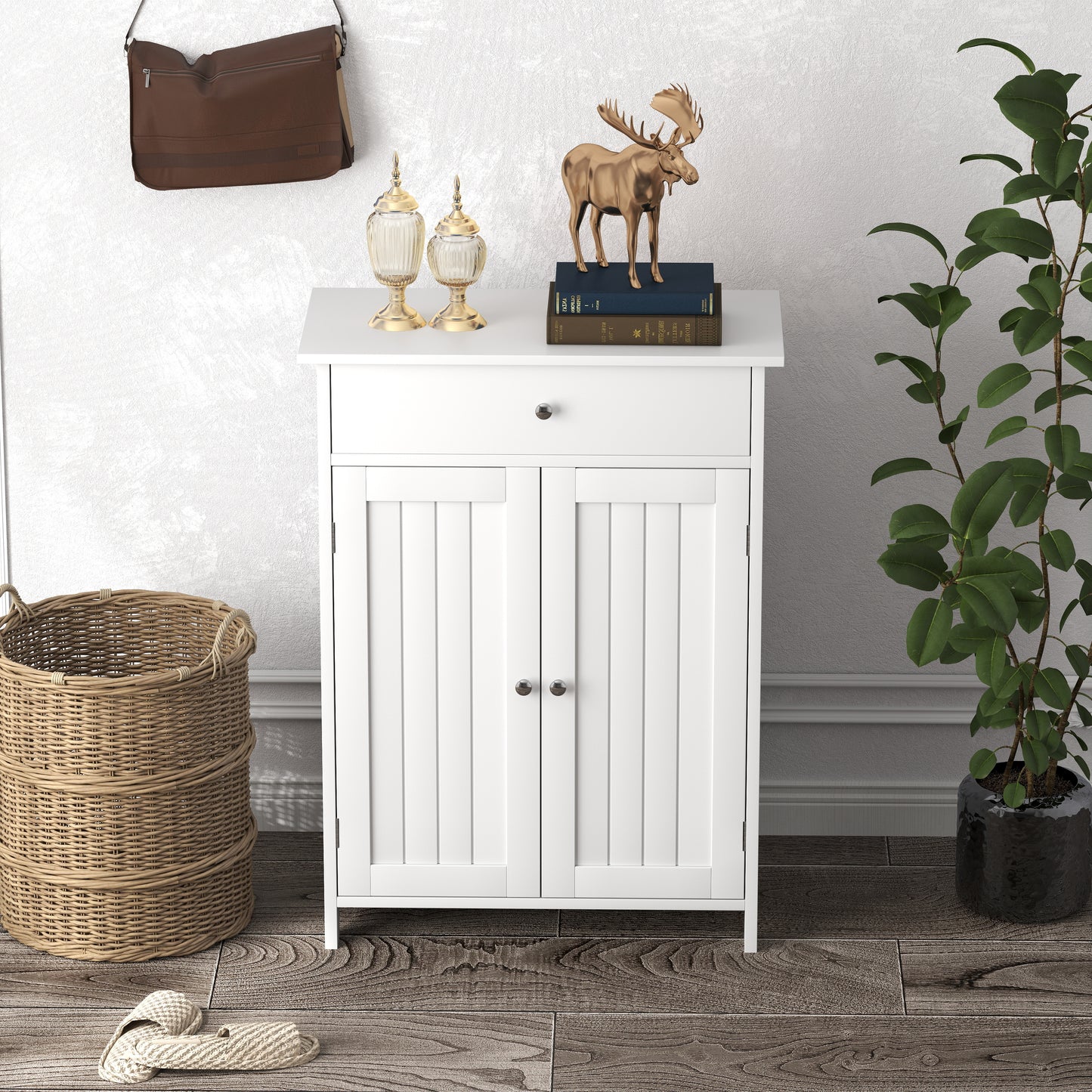 Bathroom Floor Cabinet Freestanding Storage Organizer with 2 Doors, White Floor Cabinets at Gallery Canada