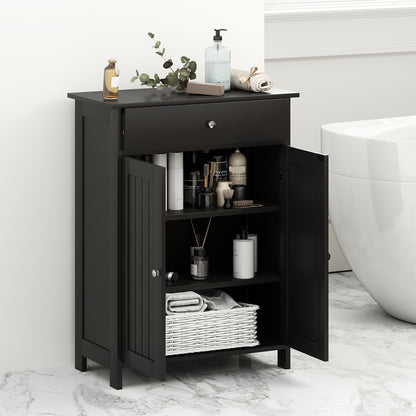 Bathroom Floor Cabinet Freestanding Storage Organizer with 2 Doors, Black Floor Cabinets at Gallery Canada