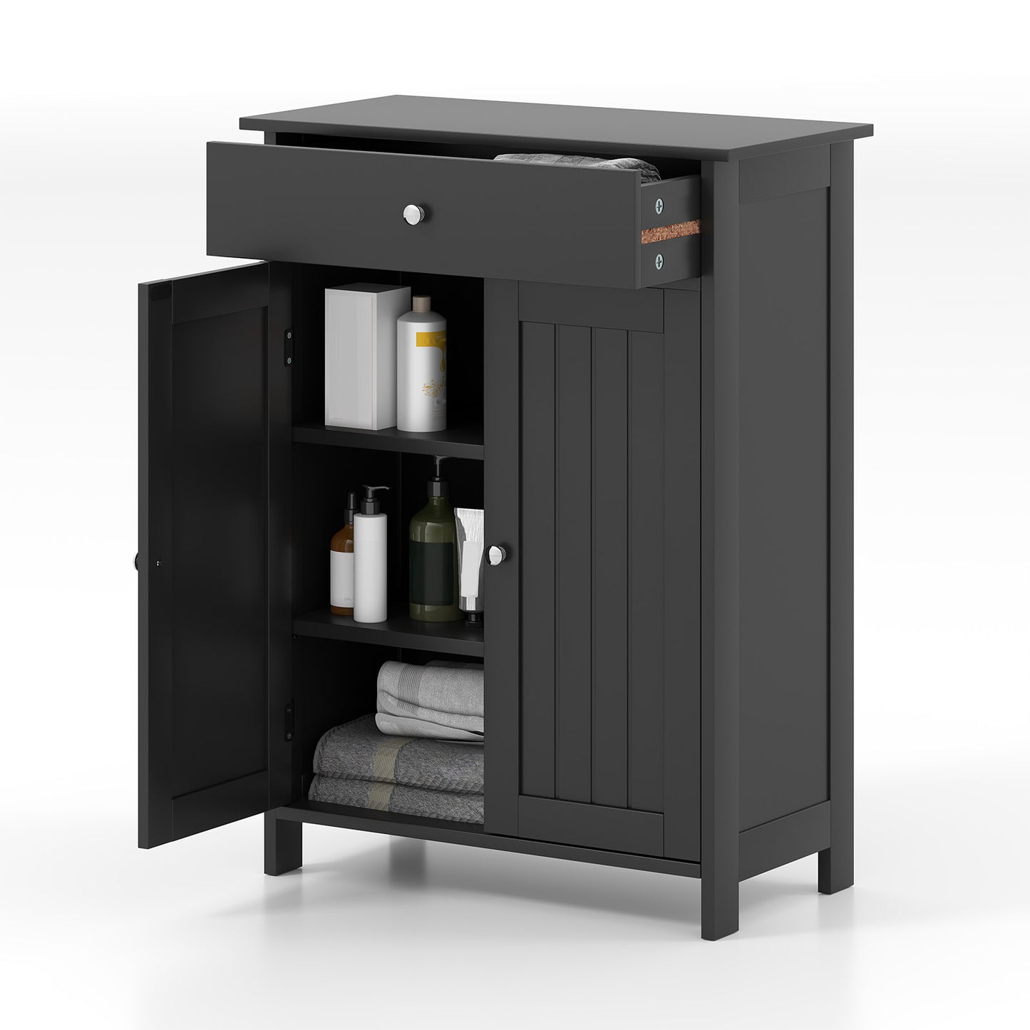 Bathroom Floor Cabinet Freestanding Storage Organizer with 2 Doors, Black Floor Cabinets at Gallery Canada