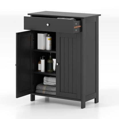 Bathroom Floor Cabinet Freestanding Storage Organizer with 2 Doors, Black Floor Cabinets at Gallery Canada