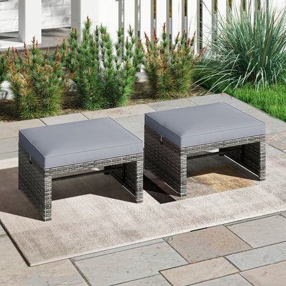 2 Pieces Patio PE Rattan Ottomans, With Zippered Cushions, Gray Outdoor Seating & Patio Chairs at Gallery Canada