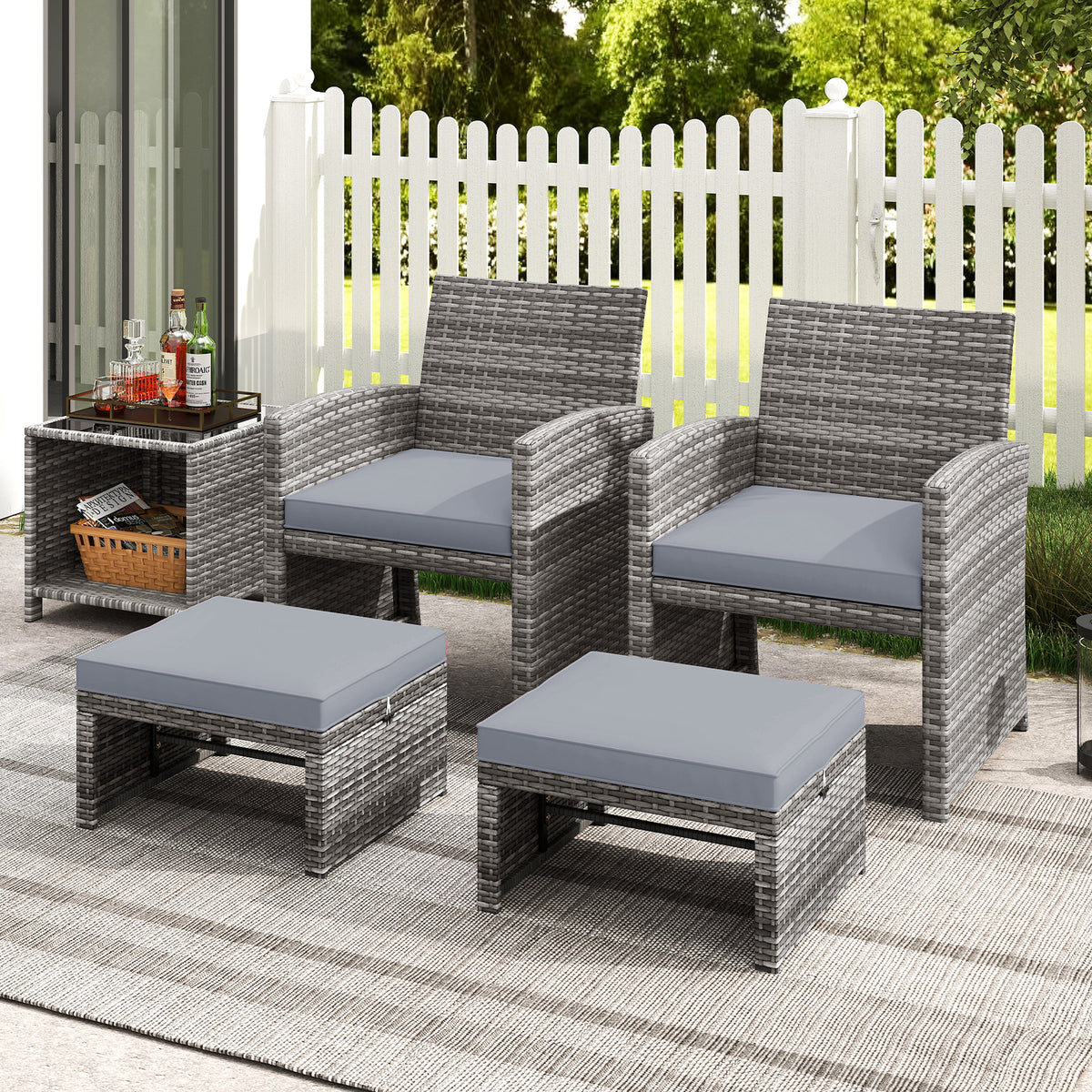 2 Pieces Patio PE Rattan Ottomans, With Zippered Cushions, Gray Outdoor Seating & Patio Chairs at Gallery Canada