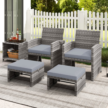 2 Pieces Patio PE Rattan Ottomans, With Zippered Cushions, Gray Outdoor Seating & Patio Chairs at Gallery Canada
