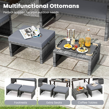2 Pieces Patio PE Rattan Ottomans, With Zippered Cushions, Gray Outdoor Seating & Patio Chairs at Gallery Canada