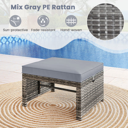 2 Pieces Patio PE Rattan Ottomans, With Zippered Cushions, Gray Outdoor Seating & Patio Chairs at Gallery Canada