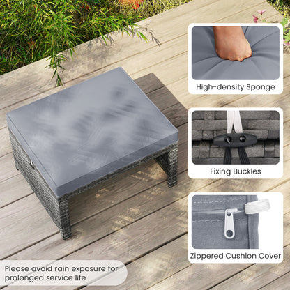 2 Pieces Patio PE Rattan Ottomans, With Zippered Cushions, Gray Outdoor Seating & Patio Chairs at Gallery Canada